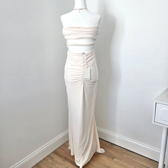 Peppermayo Illusion Maxi Dress Medium NWT Ivory Gold Shell Off Shoulder Bridal - Picture 6 of 15